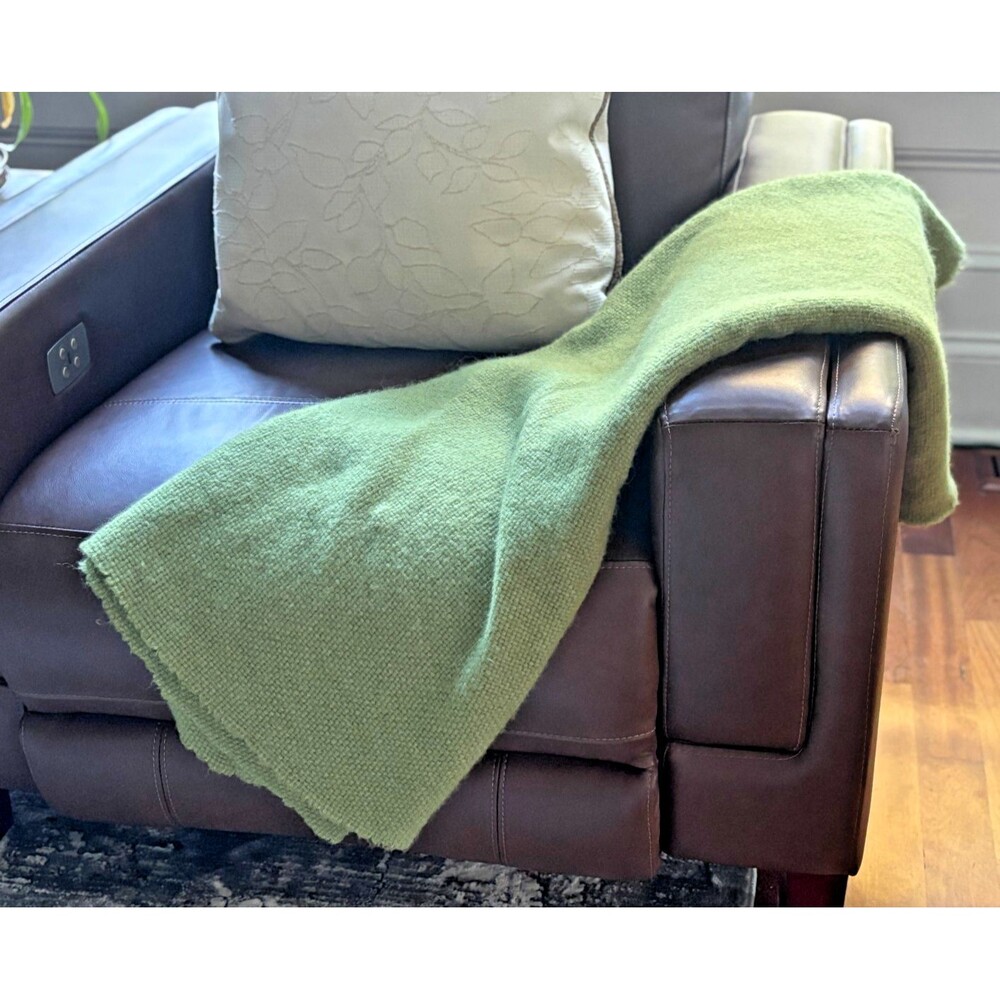 Ethan Allen Basketweave Throw‎ Blanket 45x60 Baby Alpaca Nylon Wool Avocado EUC